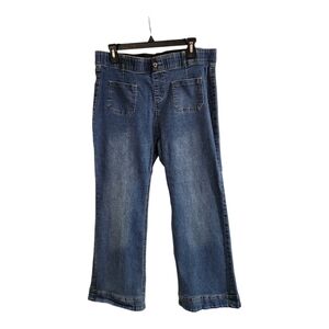 Womens Sz XL Stretch Denim Jeans Wide Leg Mid Rise Medium Wash Elastic Wasteband
